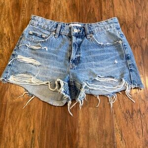 Women’s Zara Button Fly Denim Ripped Shorts, Size 4